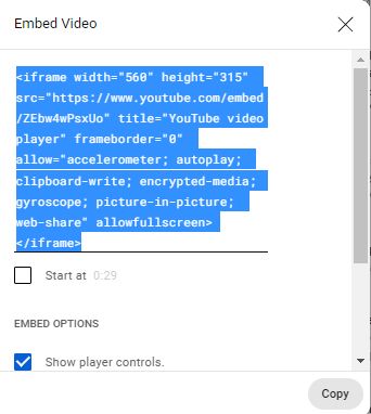 Copy embedding code from YouTube