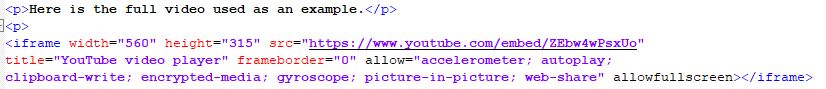 Embed code from YouTube on your web page